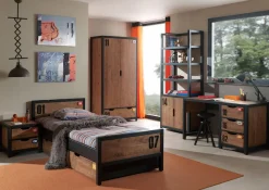Vipack Kleiderschrank »Alex, Fronten massiv Kiefer in Hobel-Optik, Dekor Ziffern« H/T ca. x200x55cm, Rahmen schwarz, wahlweise 2 Breiten,inkl. Schublade/n, innen mit Kleiderstange