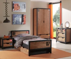 Vipack Kleiderschrank »Alex, Fronten massiv Kiefer in Hobel-Optik, Dekor Ziffern« H/T ca. x200x55cm, Rahmen schwarz, wahlweise 2 Breiten,inkl. Schublade/n, innen mit Kleiderstange