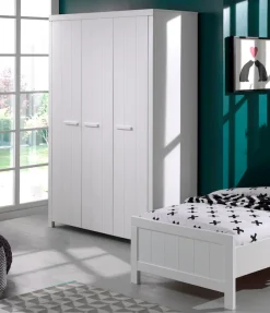 Vipack Kleiderschrank »Erik, Kleiderschrank 3-trg. mit viel Stauraum, MDF weiß lackiert« B/H/T ca. 144x205,5x57,5cm, in Landhaus-Optik,geräumiger Schrank inkl. Wäscheeinteilung, Ausf. weiß lackiert