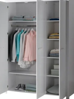 Vipack Kleiderschrank »Erik, Kleiderschrank 3-trg. mit viel Stauraum, MDF weiß lackiert« B/H/T ca. 144x205,5x57,5cm, in Landhaus-Optik,geräumiger Schrank inkl. Wäscheeinteilung, Ausf. weiß lackiert