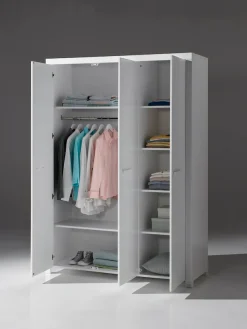 Vipack Kleiderschrank »Erik, Kleiderschrank 3-trg. mit viel Stauraum, MDF weiß lackiert« B/H/T ca. 144x205,5x57,5cm, in Landhaus-Optik,geräumiger Schrank inkl. Wäscheeinteilung, Ausf. weiß lackiert