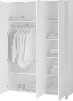 Vipack Kleiderschrank »Erik, Kleiderschrank 3-trg. mit viel Stauraum, MDF weiß lackiert« B/H/T ca. 144x205,5x57,5cm, in Landhaus-Optik,geräumiger Schrank inkl. Wäscheeinteilung, Ausf. weiß lackiert