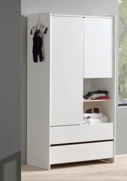 Vipack Kleiderschrank »Kiddy, mit funktioneller Einteilung und 2 Schubladen, stabil gebaut« H/T ca. 180x55cm, MDF weiß lackiert, Fachboden Kiefer,bietet viel Stauraum, wahlweise 2 Schrankbreiten
