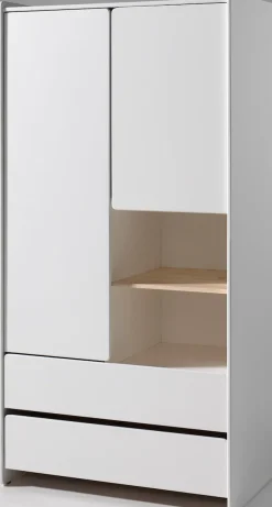 Vipack Kleiderschrank »Kiddy, mit funktioneller Einteilung und 2 Schubladen, stabil gebaut« H/T ca. 180x55cm, MDF weiß lackiert, Fachboden Kiefer,bietet viel Stauraum, wahlweise 2 Schrankbreiten