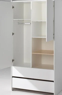 Vipack Kleiderschrank »Kiddy, mit funktioneller Einteilung und 2 Schubladen, stabil gebaut« H/T ca. 180x55cm, MDF weiß lackiert, Fachboden Kiefer,bietet viel Stauraum, wahlweise 2 Schrankbreiten