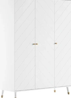 Vipack Kleiderschrank Made in Europe,mit 3 Drehtüren bietet viel Stauraum, Rillenprofil-Optik, Ausf. weiß