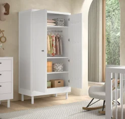 Vipack Kleiderschrank »mit viel Stauraum, Facheinteilung, hochwertig und stabil gebaut« B/H/T ca. 100x190x55cm,Türen mit Soft-Close, Buche massiv weiß lackiert