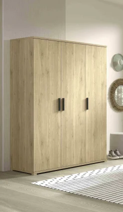Vipack Kleiderschrank »SAM mit 3 Drehtüren, 1 Kleiderstange, 7 Fächer, universell einsetzbar« (B/H/T ca. 150,5x199,2x59 cm) Türen mit Soft-Close,Pflegeleichte Oberfläche in Eiche Dekor