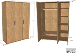 Vipack Kleiderschrank »SAM mit 3 Drehtüren, 1 Kleiderstange, 7 Fächer, universell einsetzbar« (B/H/T ca. 150,5x199,2x59 cm) Türen mit Soft-Close,Pflegeleichte Oberfläche in Eiche Dekor