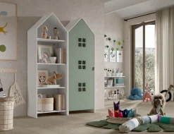 Vipack Kleiderschrank »Set Casami Bruges in trendigem Design, 1 Regal u. 1 Kleiderschrank« Schranktür in verschiedenen Farben und Fensteranordnungen, 2 Stk. tlg. variable Typenanordnung, Kleiderschrank mit Böden und Kleiderstange