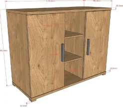 Vipack Kombikommode »SAM mit 2 Drehtüren, dahinter je 1 Fachboden, universell einsetzbar« (B/H/T ca. 115,5x89x48 cm) Türen mit Soft-Close, 3 offen Fächer,Pflegeleichte Oberfläche in Eiche Dekor