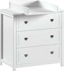 Vipack Kommode »Amori mit 3 geräumigen Schubladen, hier haben Sie alles griffbereit« 2 Stk. tlg. inkl. Wickelaufsatz aus massiver Kiefer, Kommode aus MDF weiß lackiert