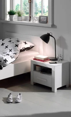 Vipack Nachtschrank Made in Europe,Nachtkonsole mit offenem Fach und 1 Schublade, Ausf. Weiß lackiert