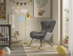 Vipack Schaukelsessel »Rocky, super bequemer Schaukelstuhl, runde zeitlose Formgebung« B/H/T ca. 76x101x110cm, Massivholz Kufen mit Bodenschutz,Sitzschale mit flauschigem Bouclè Stoff gepolstert, wahlweise 2 Farben