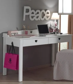 Vipack Schreibtisch »Amori, mit nostalgischer Herz-Optik, 2 Schubladen« B/H/T ca. 130x70/84x60cm, weiß lackiert mit Herz-Ausschnitten,große Schreibplatte, darunter 2 Schubladen für Schreibutensilien