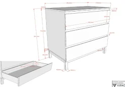 Vipack Schubkastenkommode »in gradlinigem Design, glatten Fronten und pflegeleichter Oberfläche« inkl. 3 geräumigen Schubladen, Oberfläche weiß lackiert