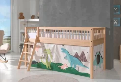 Vipack Spielbett »Forrest, Absturzschutz mit Sprossen-Optik, Pfostenstärken ca. 50x50mm« Buche natur lackiert, stabil und hochwertig gebaut, inkl. Lattenrost,90/200 cm, inkl. Vorhang-Set 3-tlg., Spielbereich unter dem Bett