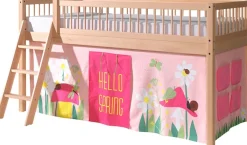 Vipack Spielbett »Forrest, Absturzschutz mit Sprossen-Optik, Pfostenstärken ca. 50x50mm« Buche natur lackiert, stabil und hochwertig gebaut, inkl. Lattenrost,90/200 cm, Spielbereich unter dem Bett, 2 Textil-Set´s zur Wahl