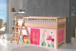 Vipack Spielbett »Forrest, Absturzschutz mit Sprossen-Optik, Pfostenstärken ca. 50x50mm« Buche natur lackiert, stabil und hochwertig gebaut, inkl. Lattenrost,90/200 cm, Spielbereich unter dem Bett, 2 Textil-Set´s zur Wahl