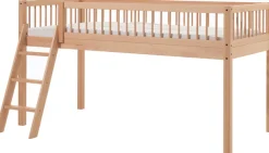 Vipack Spielbett »Forrest, Absturzschutz mit Sprossen-Optik, Pfostenstärken ca. 50x50mm« Buche natur lackiert, stabil und hochwertig gebaut, inkl. Lattenrost,90/200 cm, Spielbereich unter dem Bett, 2 Textil-Set´s zur Wahl