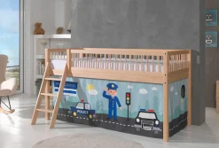 Vipack Spielbett »Forrest, Absturzschutz mit Sprossen-Optik, Pfostenstärken ca. 50x50mm« Buche natur lackiert, stabil und hochwertig gebaut, inkl. Lattenrost,90/200 cm, inkl. Vorhang-Set 3-tlg., Spielbereich unter dem Bett