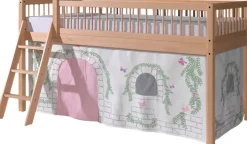 Vipack Spielbett »Forrest, Absturzschutz mit Sprossen-Optik, Pfostenstärken ca. 50x50mm« Buche natur lackiert, stabil und hochwertig gebaut, inkl. Lattenrost,90/200 cm, Spielbereich unter dem Bett, 2 Textil-Set´s zur Wahl