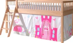 Vipack Spielbett »Forrest, Absturzschutz mit Sprossen-Optik, Pfostenstärken ca. 50x50mm« Buche natur lackiert, stabil und hochwertig gebaut, inkl. Lattenrost,90/200 cm, Spielbereich unter dem Bett, 2 Textil-Set´s zur Wahl