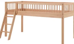 Vipack Spielbett »Forrest halbhoch mit Leiter und Absturzschutz in Sprossen-Optik« Liegefläche 90/200cm inkl. Massivholz Rolllattenrost,ideal für das Kinderzimmer, Buche massiv natur lackiert