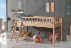 Vipack Spielbett »Forrest halbhoch mit Leiter und Absturzschutz in Sprossen-Optik« Liegefläche 90/200cm inkl. Massivholz Rolllattenrost,ideal für das Kinderzimmer, Buche massiv natur lackiert