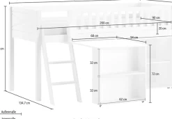 Vipack Spielbett Made in Europe,mit viel Funktion auf kleinem Raum, LF 90x200 cm, Kiefer weiß lackiert