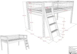 Vipack Spielbett Made in Europe,aus massiver Eiche geölt, LF 90x2000cm, RR, Leiter u. Absturzschutz