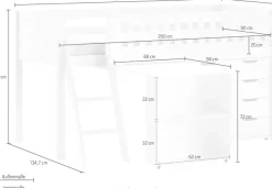 Vipack Spielbett Made in Europe,mit viel Funktion auf kleinem Raum, LF 90x200 cm, Kiefer weiß lackiert