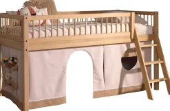 Vipack Spielbett Made in Europe,aus Eiche geölt, LF 90x2000cm, RR, Leiter, Vorhang u. Absturzschutz