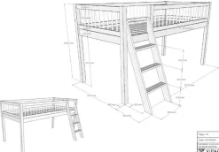 Vipack Spielbett Made in Europe,aus Eiche geölt, LF 90x2000cm, RR, Leiter, Vorhang u. Absturzschutz