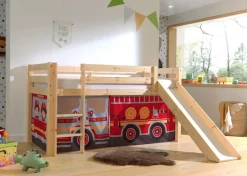 Vipack Spielbett »Pino, Kiefer massiv, mit Rolllattenrost u. Textil-Set, Made in Europe« B/H/T ca. 210x114x218cm, mit Absturzschutz, Leiter und Rutsche,verschiedene Textil-Designs und Holzfarben zur Wahl