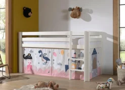 Vipack Spielbett »Pino, Kiefer massiv, mit Rolllattenrost u. Textil-Set, Made in Europe« B/H/T ca. 210x114x106cm, mit Leiter und Absturzschutz,verschiedene Textil Dessins, 3 Gestellfarben zur Wahl