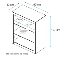 VOGL Möbelfabrik Bücherregal »Toronto« in 2 Höhen, Breite 90 cm, teilmassiv, Made in Germany