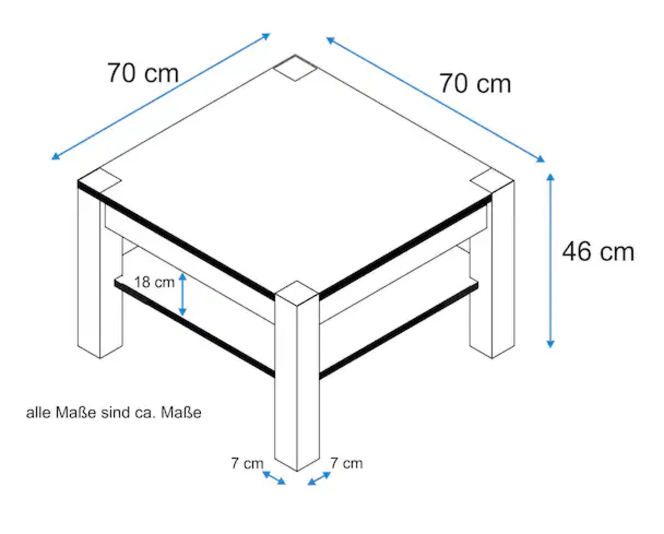 VOGL Möbelfabrik Couchtisch »Toronto« in 2 Größen, mit Ablageboden, teilmassiv, Höhe 46 cm, Made in Germany