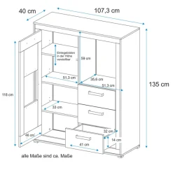VOGL Möbelfabrik Highboard Breite 107 cm, Teilmassivholz, Made in Germany