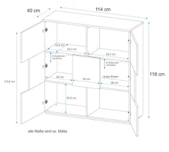 VOGL Möbelfabrik Highboard Breite 114 cm mit Hirnholzelement