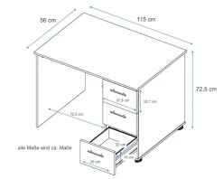 VOGL Möbelfabrik Schreibtisch »Tobi, mit 3 Schubkästen« optional mit Tastaturauszug, Breite 115 cm