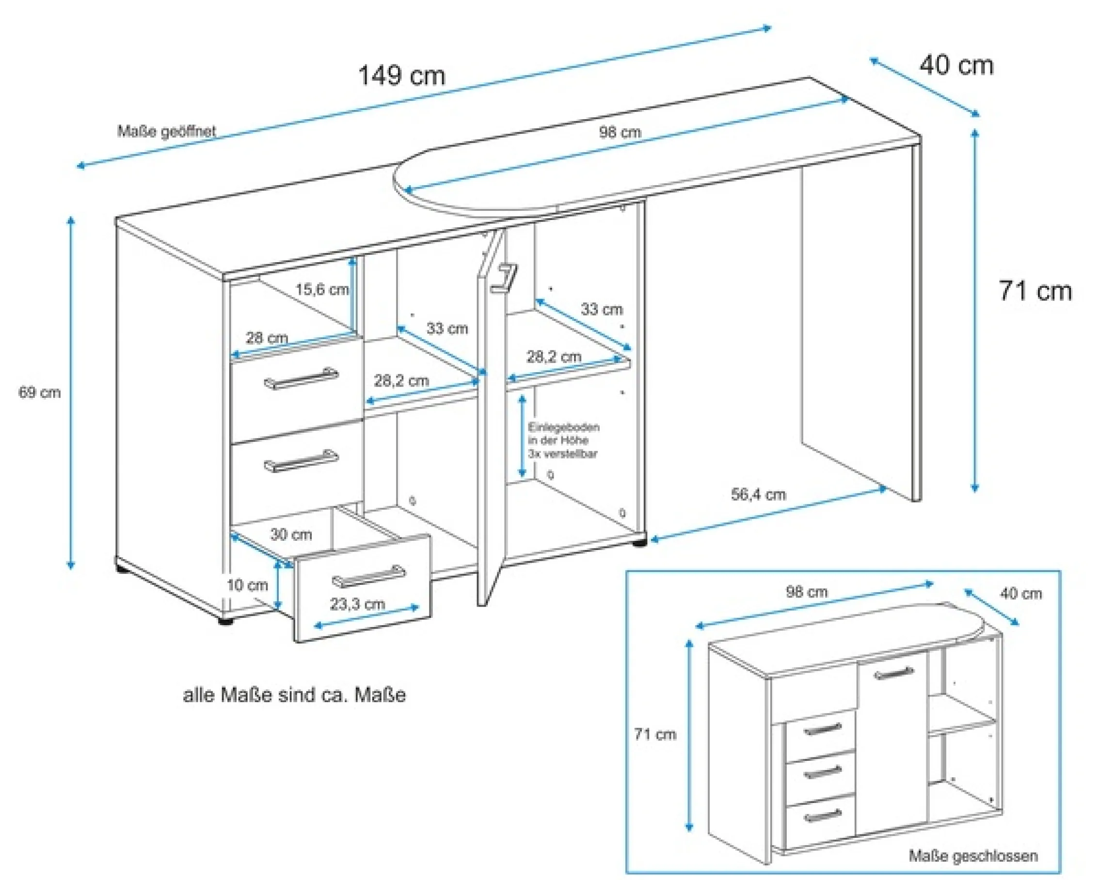 VOGL Möbelfabrik Schreibtisch »1246 mit schwenkbarer Tischplatte« platzsparend, Breite 98-149 cm, Made in Germany
