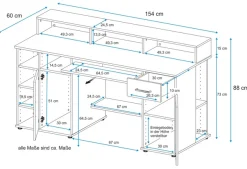 VOGL Möbelfabrik Schreibtisch »Timra mit Monitoraufsatz, Tastaturauszug & Towerfach,« Breite 154 oder 178 cm, Made in Germany