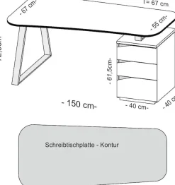 VOGL Möbelfabrik Schreibtisch »Erik« mit Schweizer Kante, teilmassiv, Breite 150 cm, Made in Germany