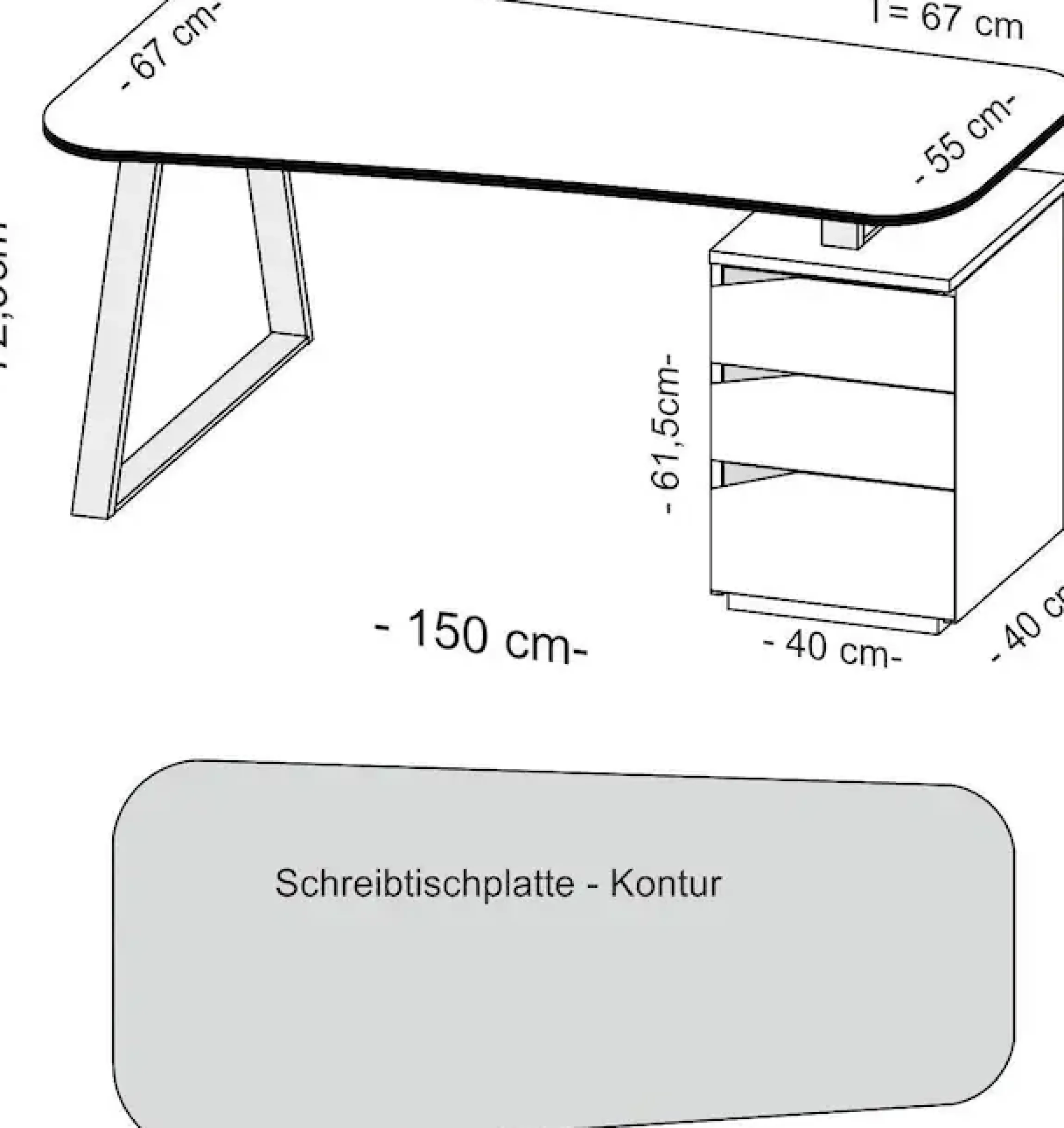 VOGL Möbelfabrik Schreibtisch »Erik« mit Schweizer Kante, teilmassiv, Breite 150 cm, Made in Germany
