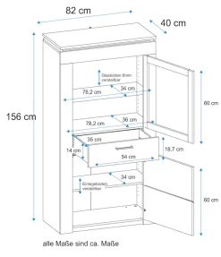 VOGL Möbelfabrik Vitrine Höhe 156 cm