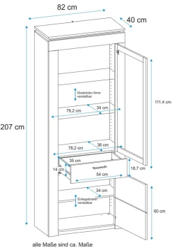 VOGL Möbelfabrik Vitrine in 2 versch. Breiten, mit viel Stauraum, teilmassiv