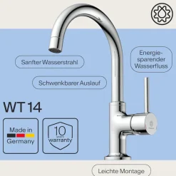 WASSERWERK Waschtischarmatur »WT 14« inkl. Popup, 360° schwenkbar, geräuscharm, wassersparend
