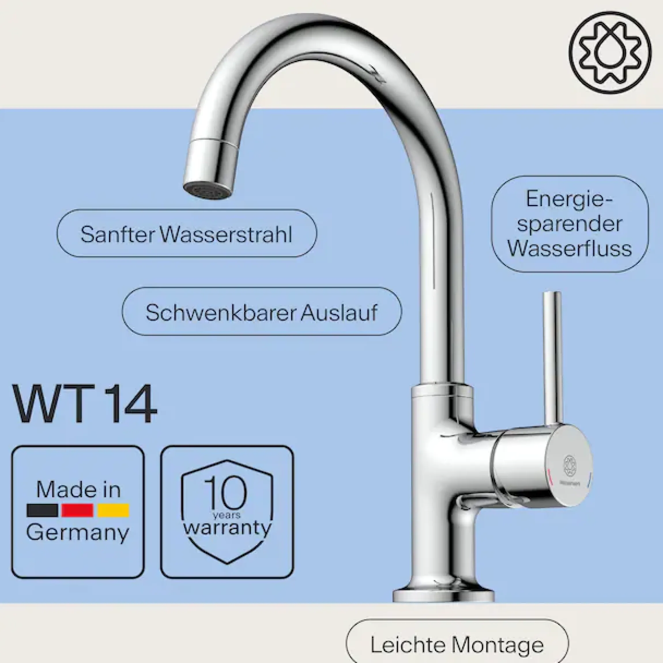 WASSERWERK Waschtischarmatur »WT 14« inkl. Popup, 360° schwenkbar, geräuscharm, wassersparend