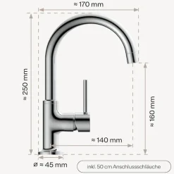 WASSERWERK Waschtischarmatur »WT 14« inkl. Popup, 360° schwenkbar, geräuscharm, wassersparend